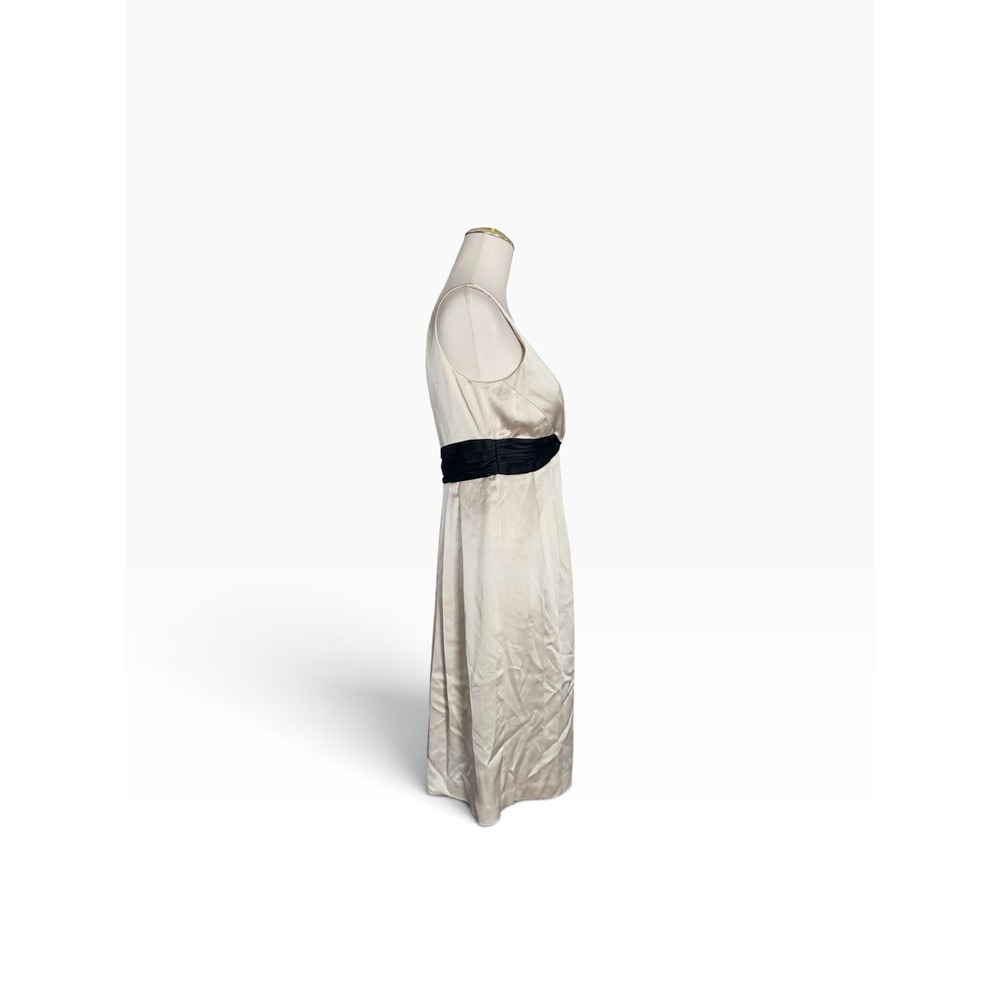 Jones New York Dress 8 Champagne Satin Black Empire Waist Cocktail Pleated - Picture 4 of 12